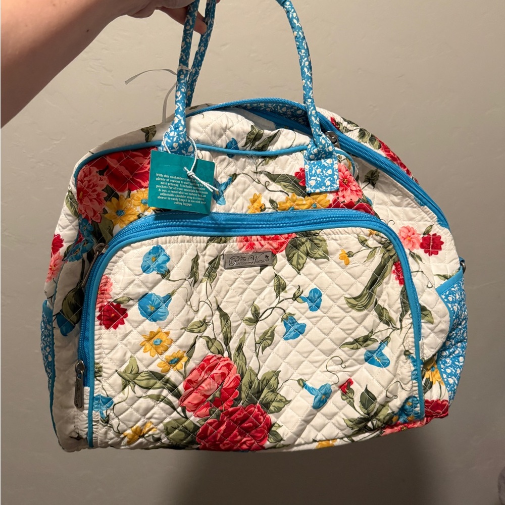 The Pioneer Woman Blue and Red Travel Bag with Floral Design